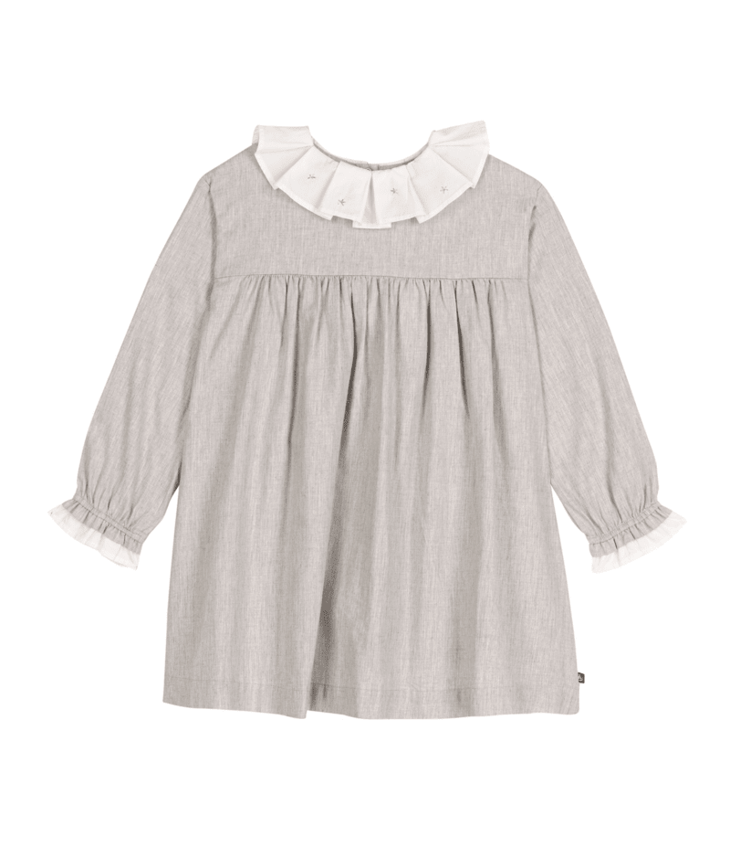 Petit Bateau Long Sleeve Dress with Ruffle Collar