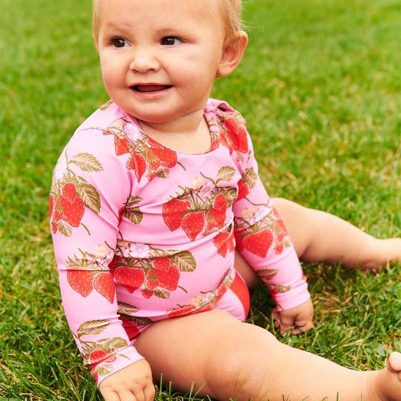 Pink Chicken Baby Girls Rash Guard Set - Pink Wild Strawberries