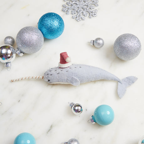 Santa Gray Blue Narwhal Ornament