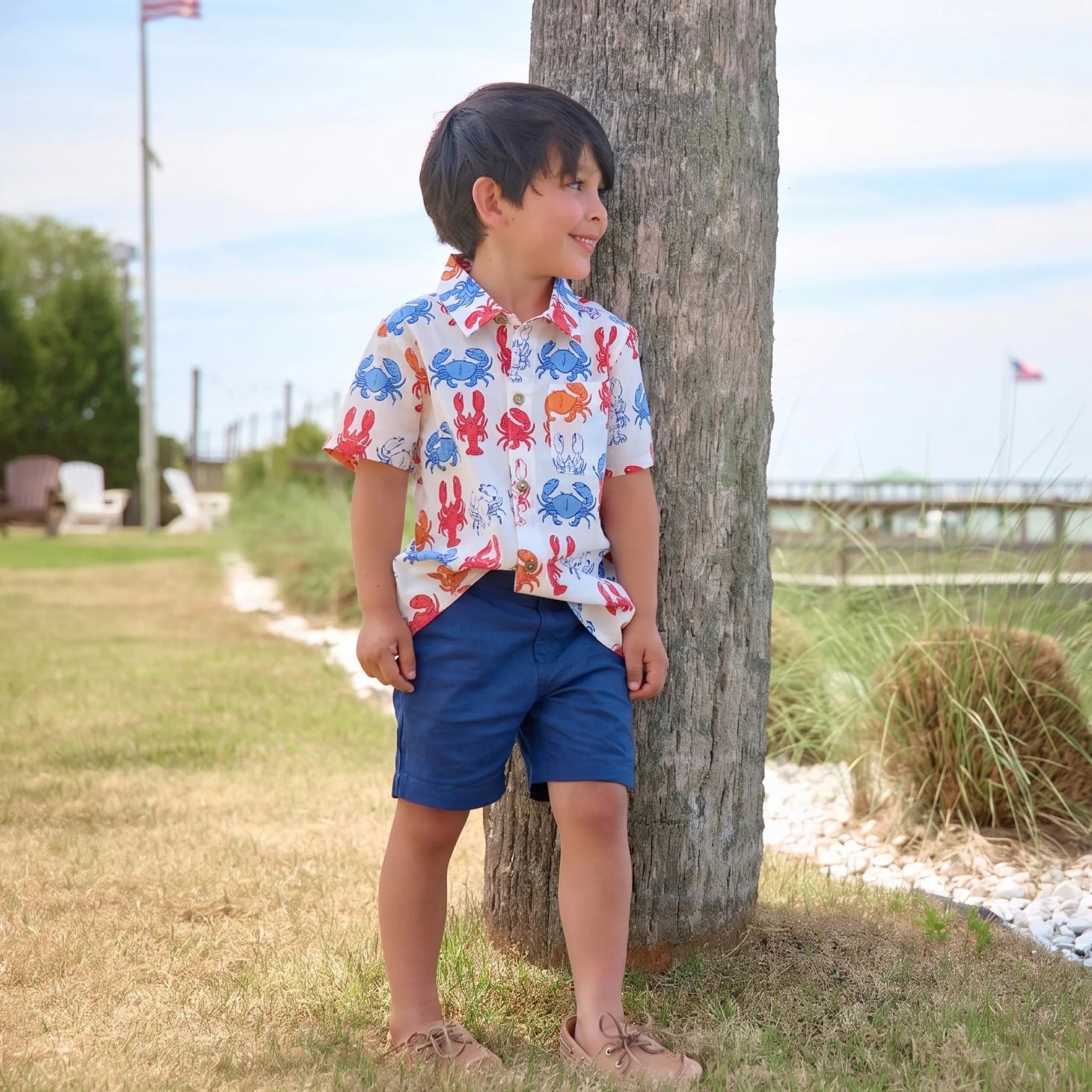 Pink Chicken Boys Jack Shirt - Lobsters and Crabs