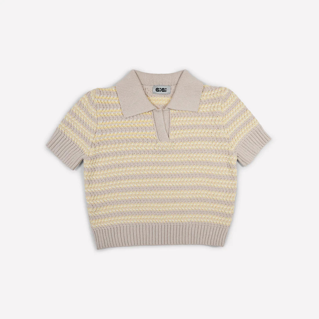 GiGi Knitwear Stripe Polo Top - Natural Beige Multi