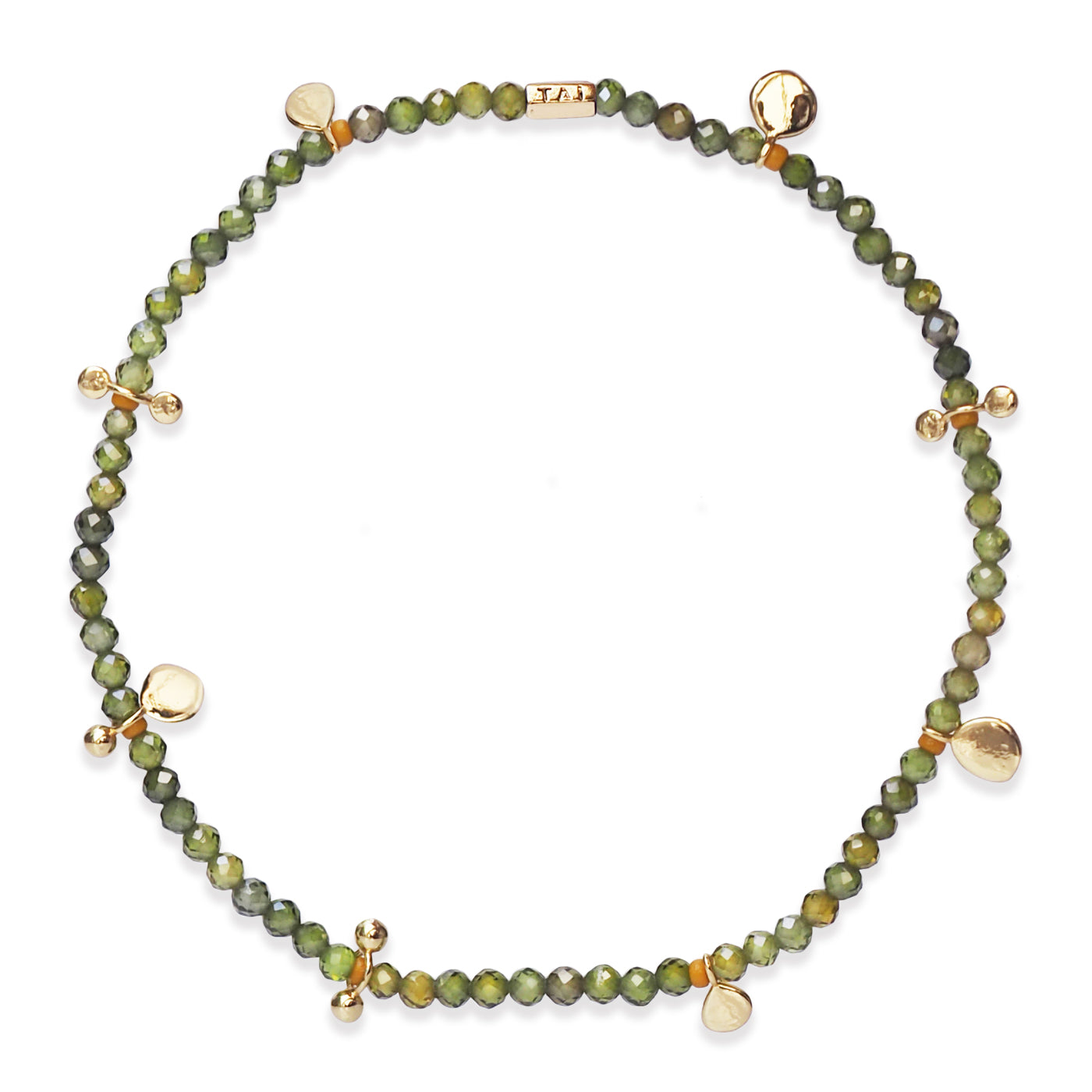 Green Crystal Bracelet with Gold Disc Charms