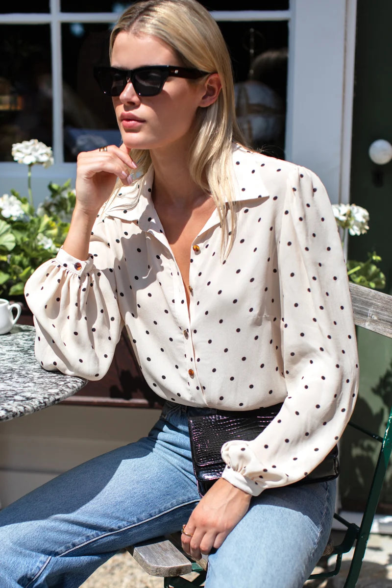 Emerson Fry Frankie Blouse - Small Dots Ivory + Black