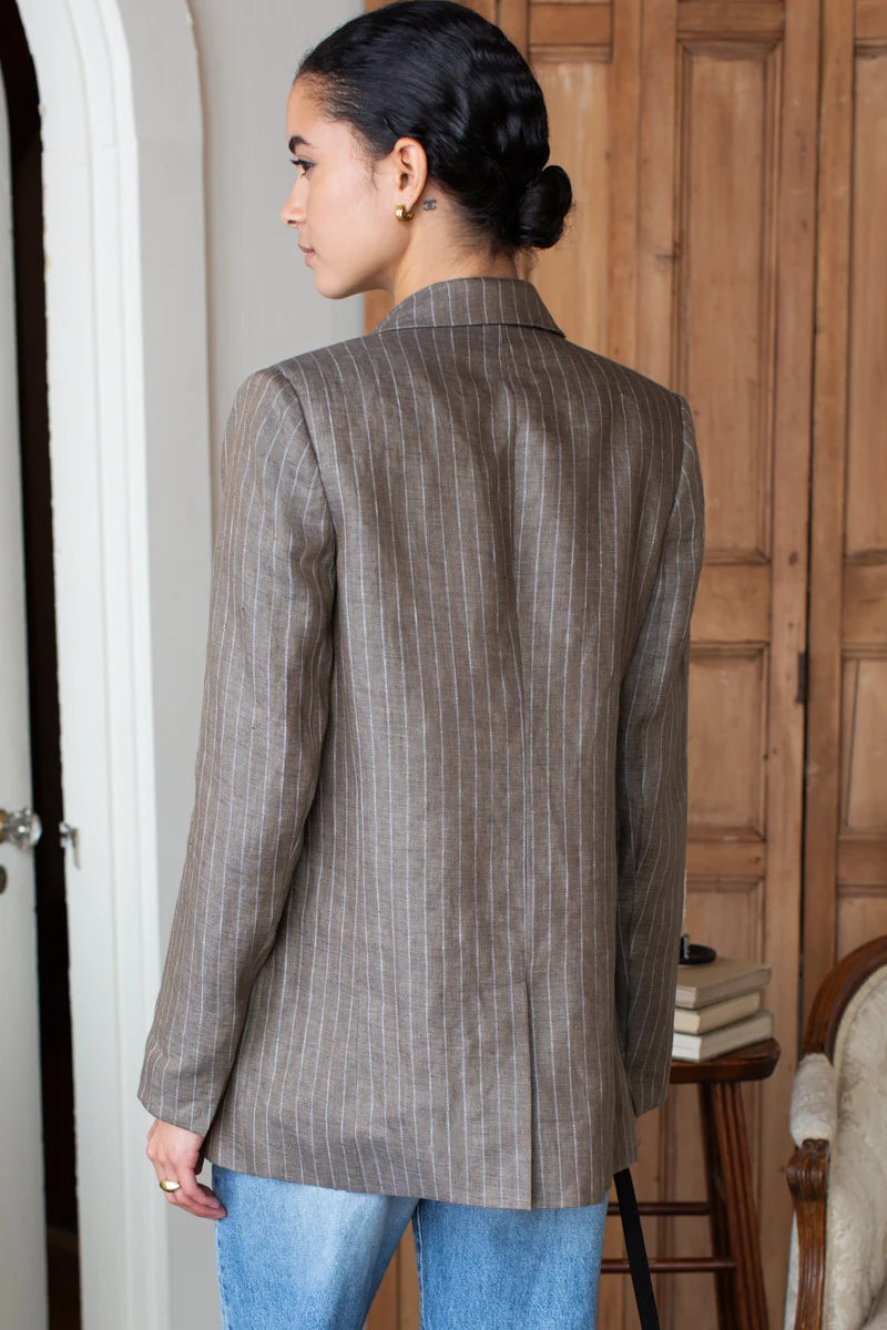 Emerson Fry Longsleeve Lee Jacket - Chamois Pinstripe Linen