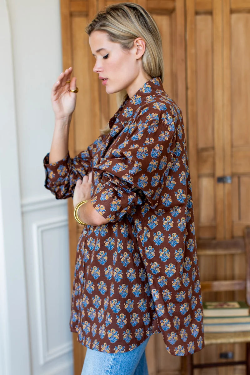 Emerson Fry Ryan Shirt - Library Flowers Cocoa Organic