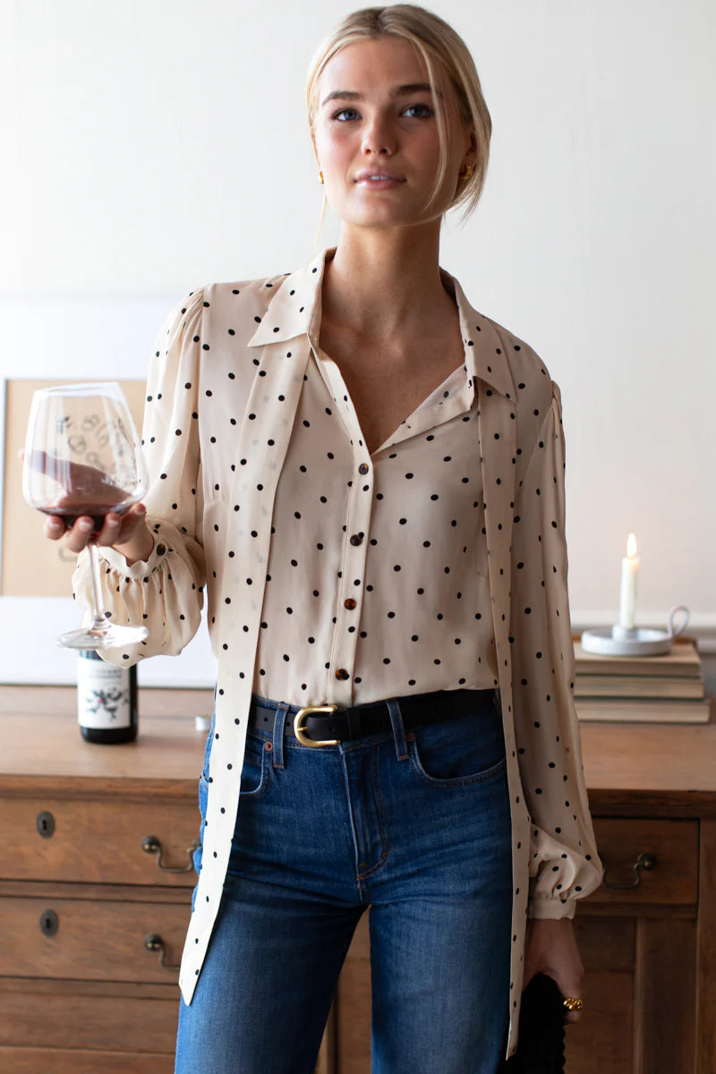 Emerson Fry Frankie Blouse - Small Dots Ivory + Black