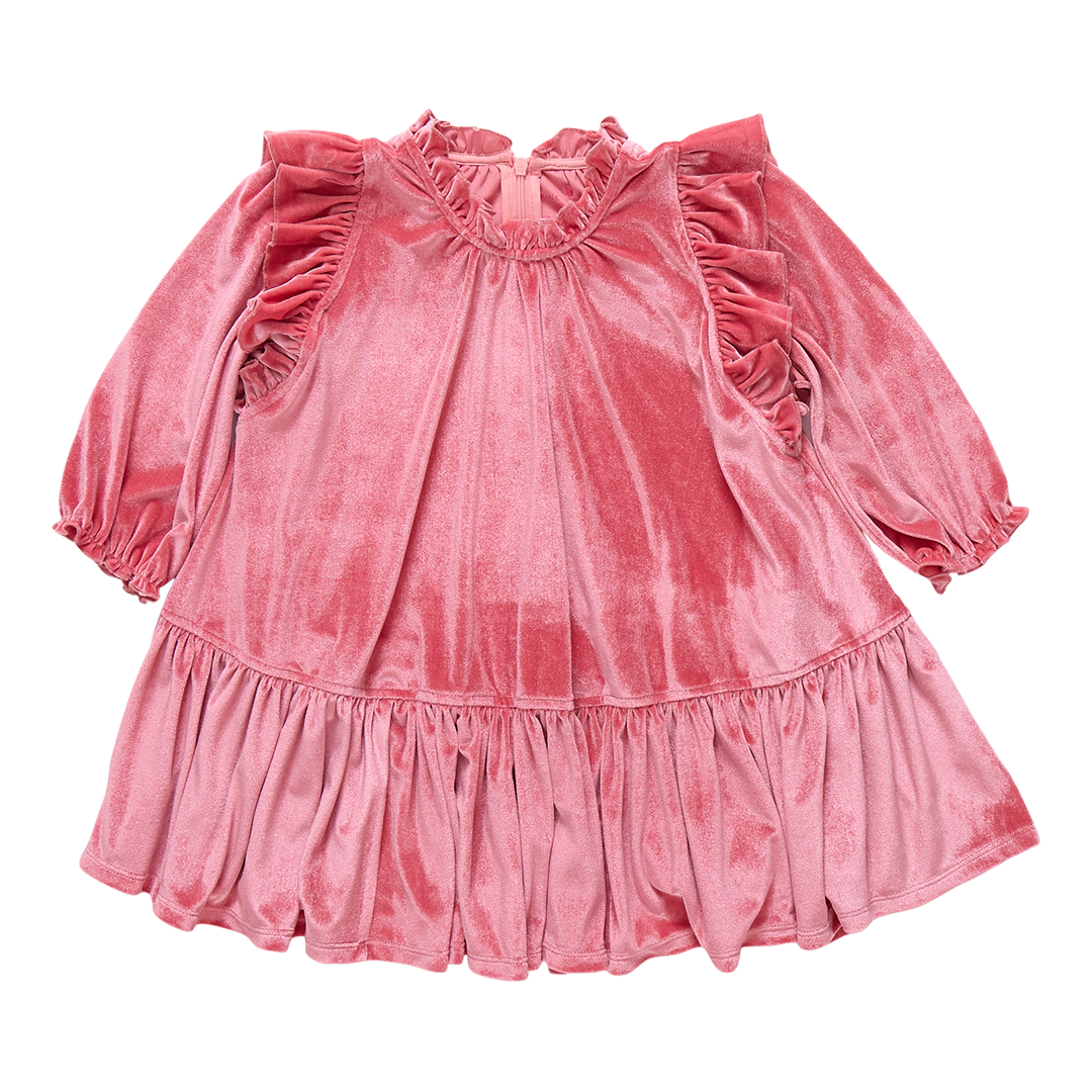 Pink Chicken Girls Velour Harper Dress - Desert Rose