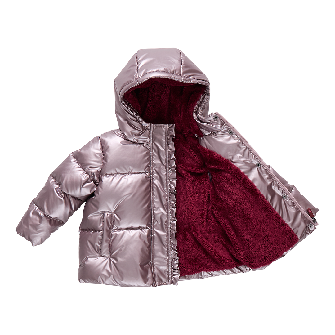 Pink Chicken Girls Ruffle Pete Puffer - Vintage Rose Metallic