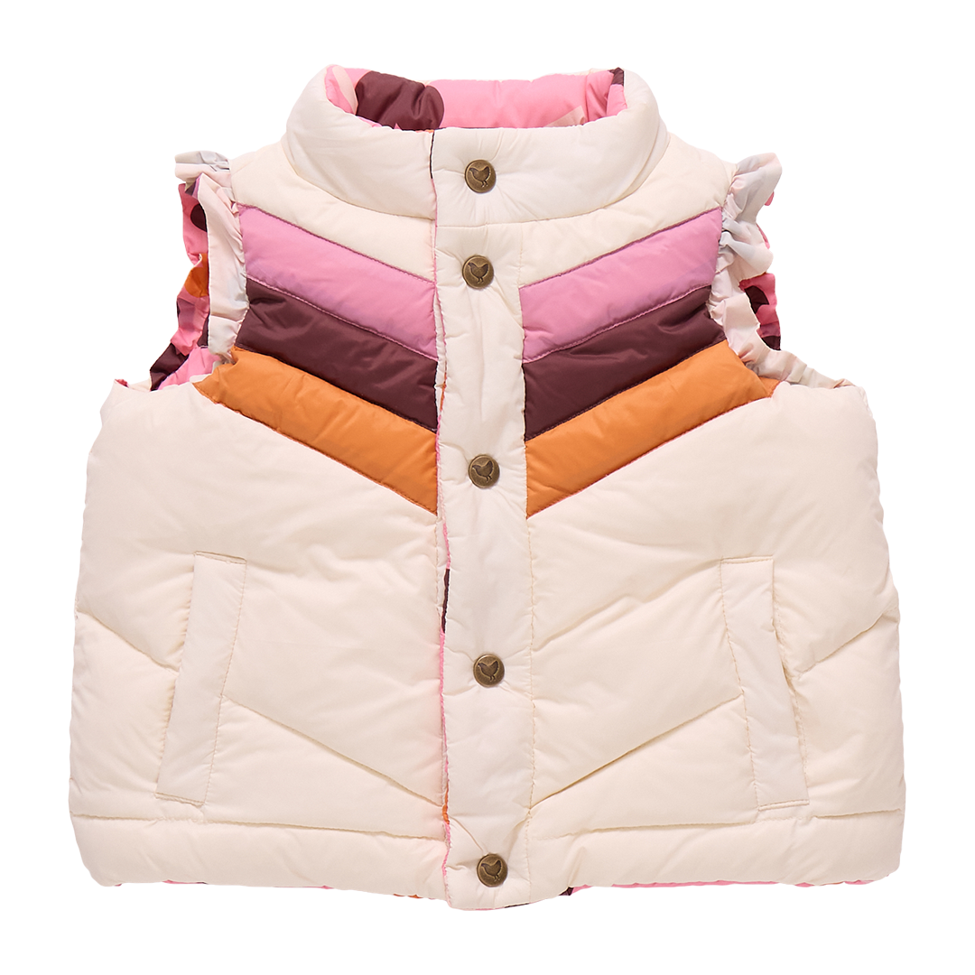 Pink Chicken Girls Reversible Ruffle Ellis Vest - Cream Stripe