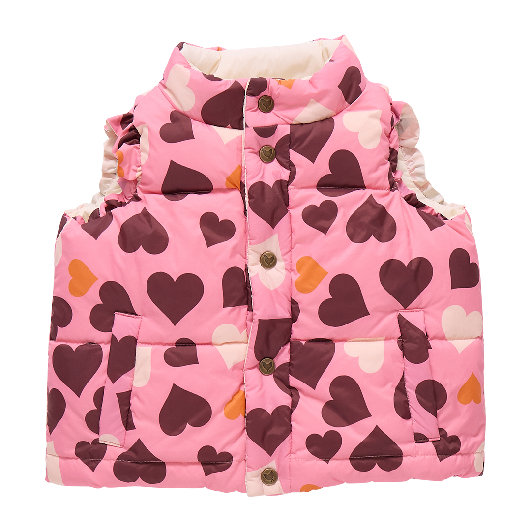 Pink Chicken Girls Reversible Ruffle Ellis Vest - Cream Stripe