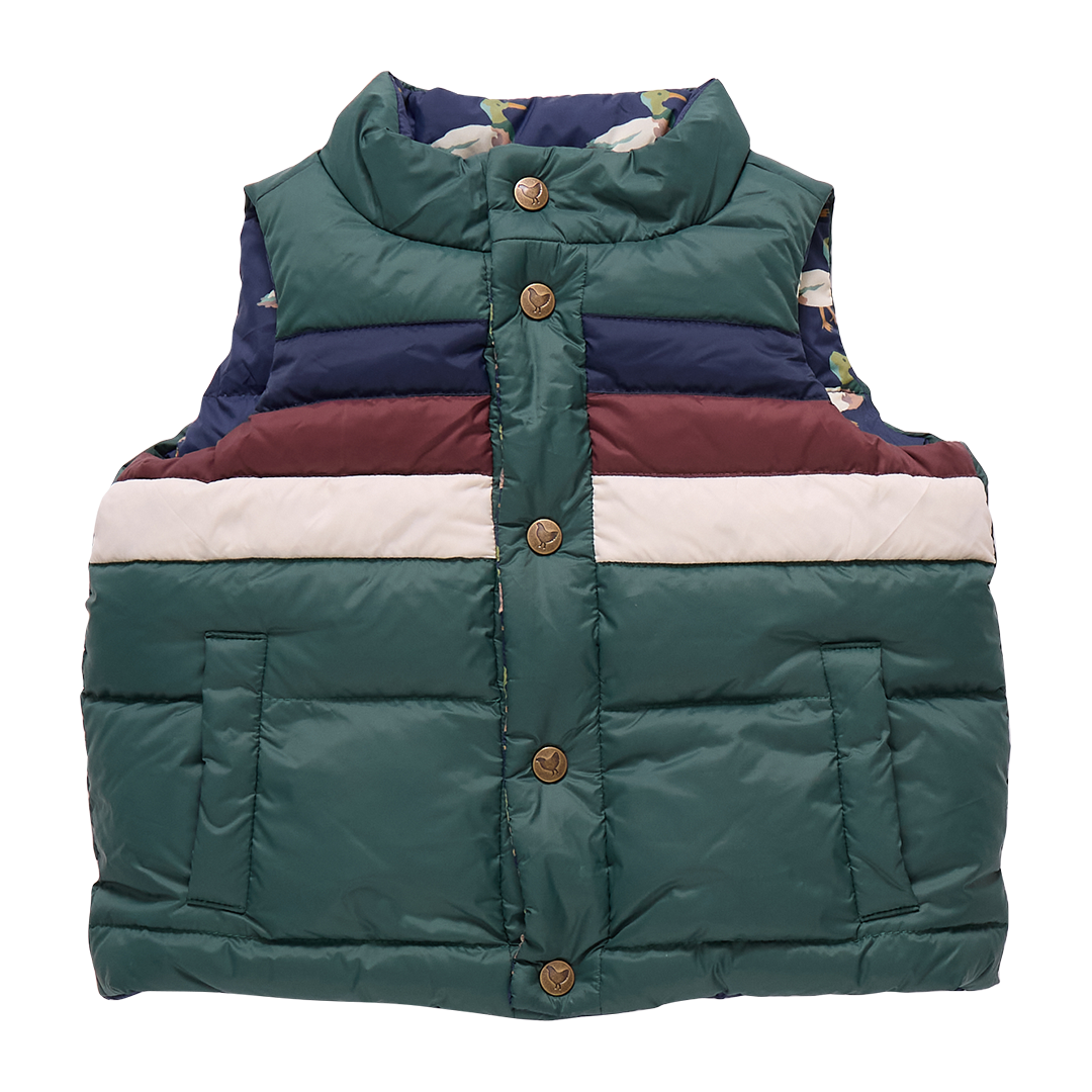 Pink Chicken Kids Reversible Ellis Vest - Evergreen Stripe