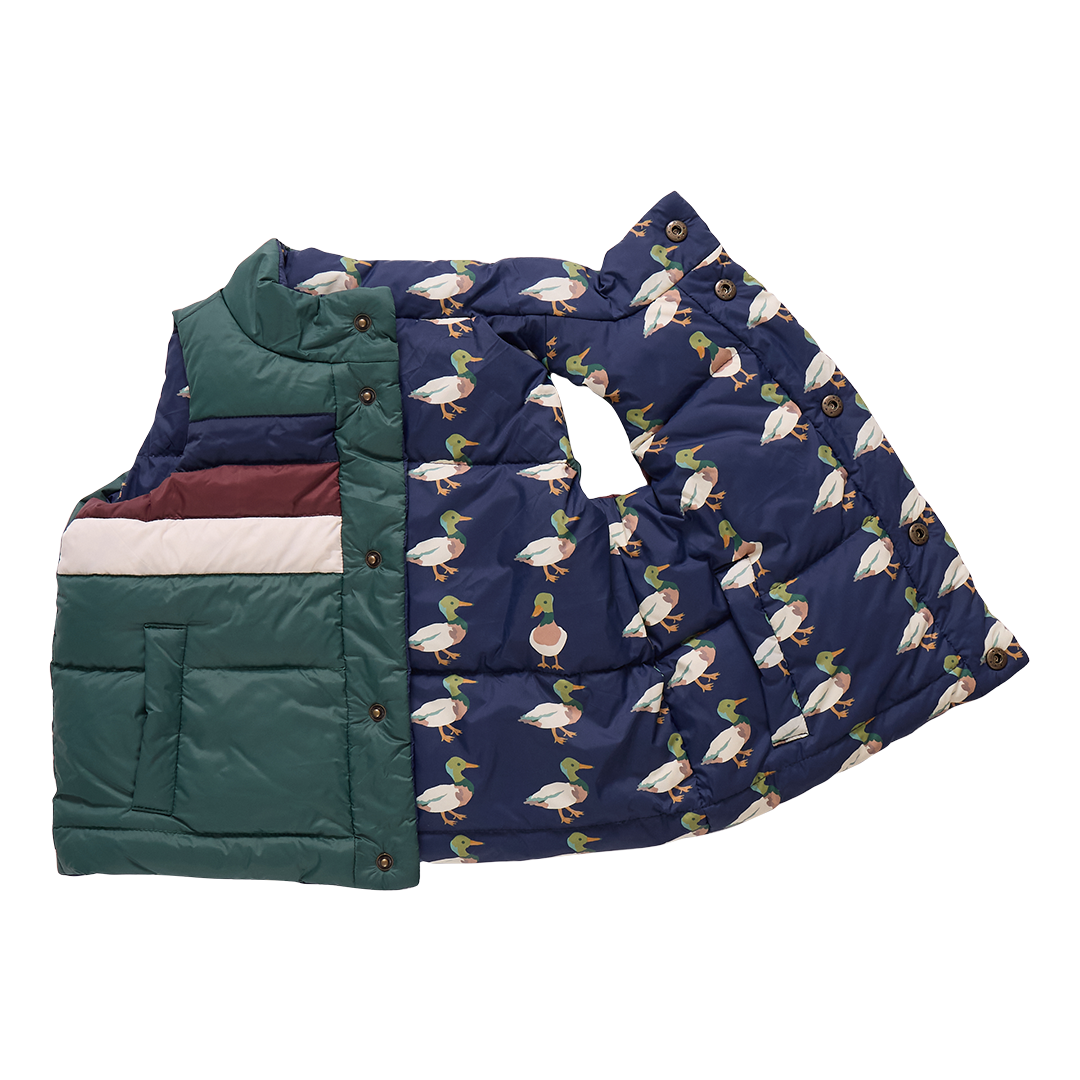 Pink Chicken Kids Reversible Ellis Vest - Evergreen Stripe
