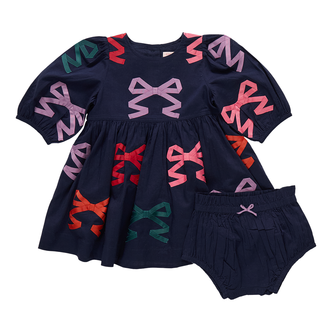 Pink Chicken Baby Girls Brooke Dress Set - Multi Bow Applique