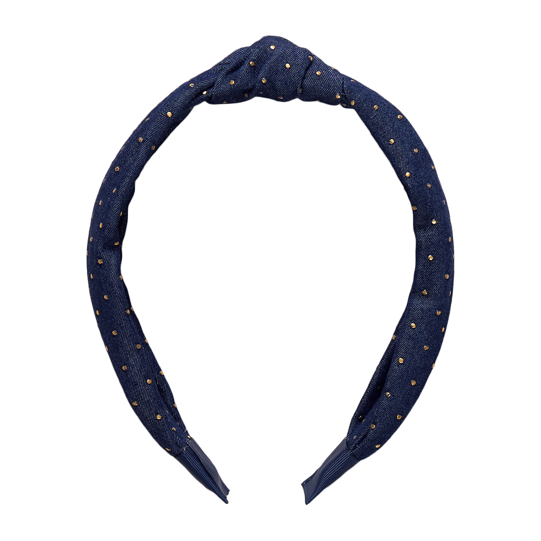 Pink Chicken Lame Holly Headband - Gold Dot Chambray