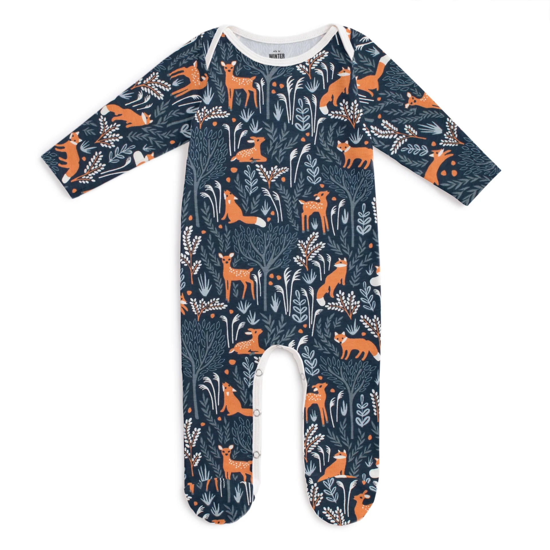 Winter Water Factory Footed Romper - Deer + Foxes - Night Sky