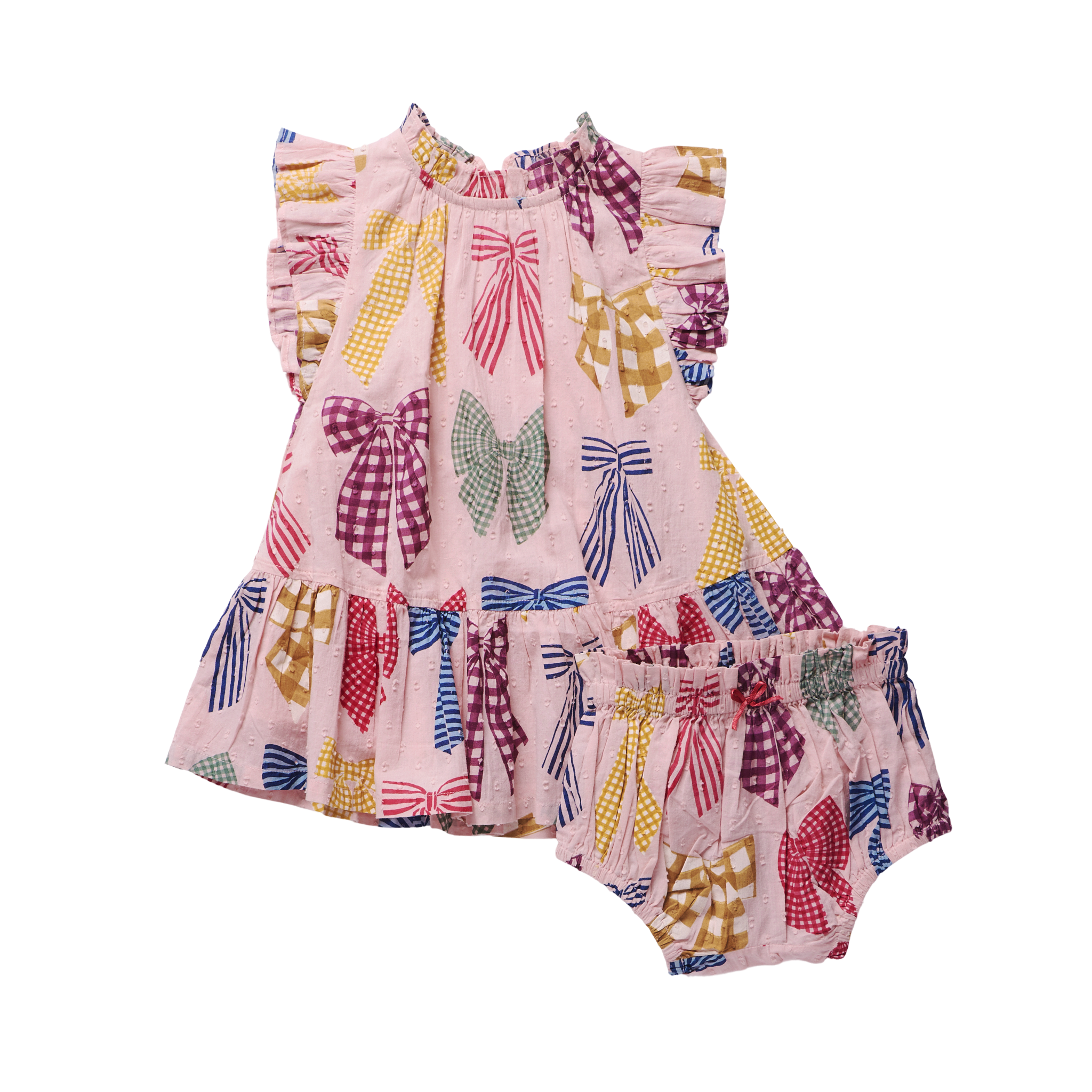 Pink Chicken Baby Girls Harper Dress Set - Patterned Bows