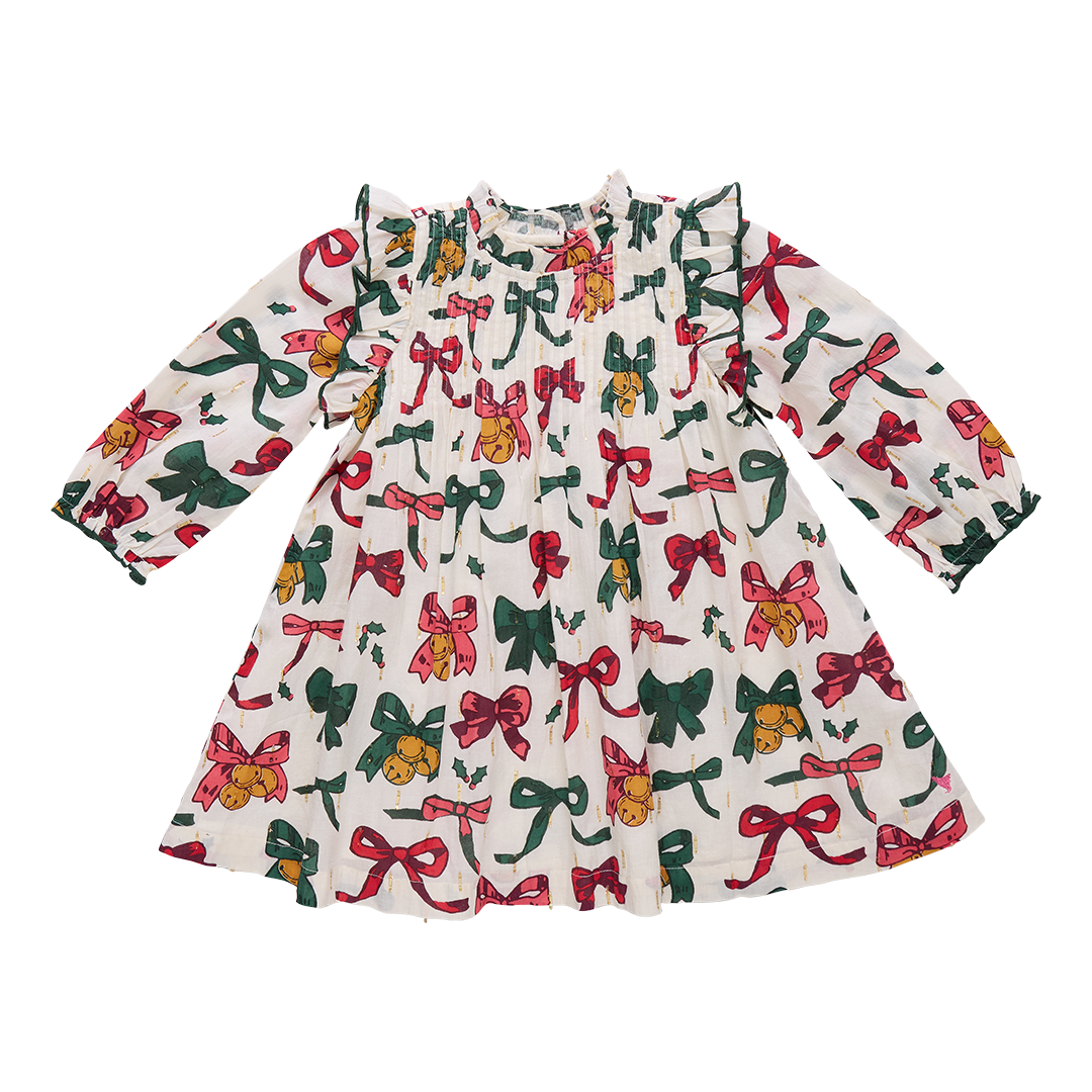 Pink Chicken Girls Jaipur Dress - Christmas Bells + Bows