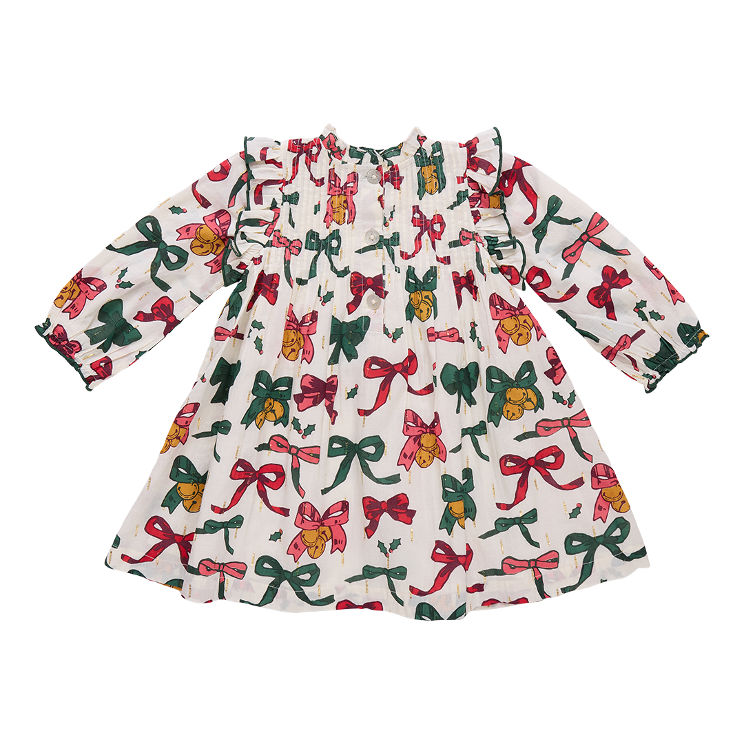 Pink Chicken Girls Jaipur Dress - Christmas Bells + Bows