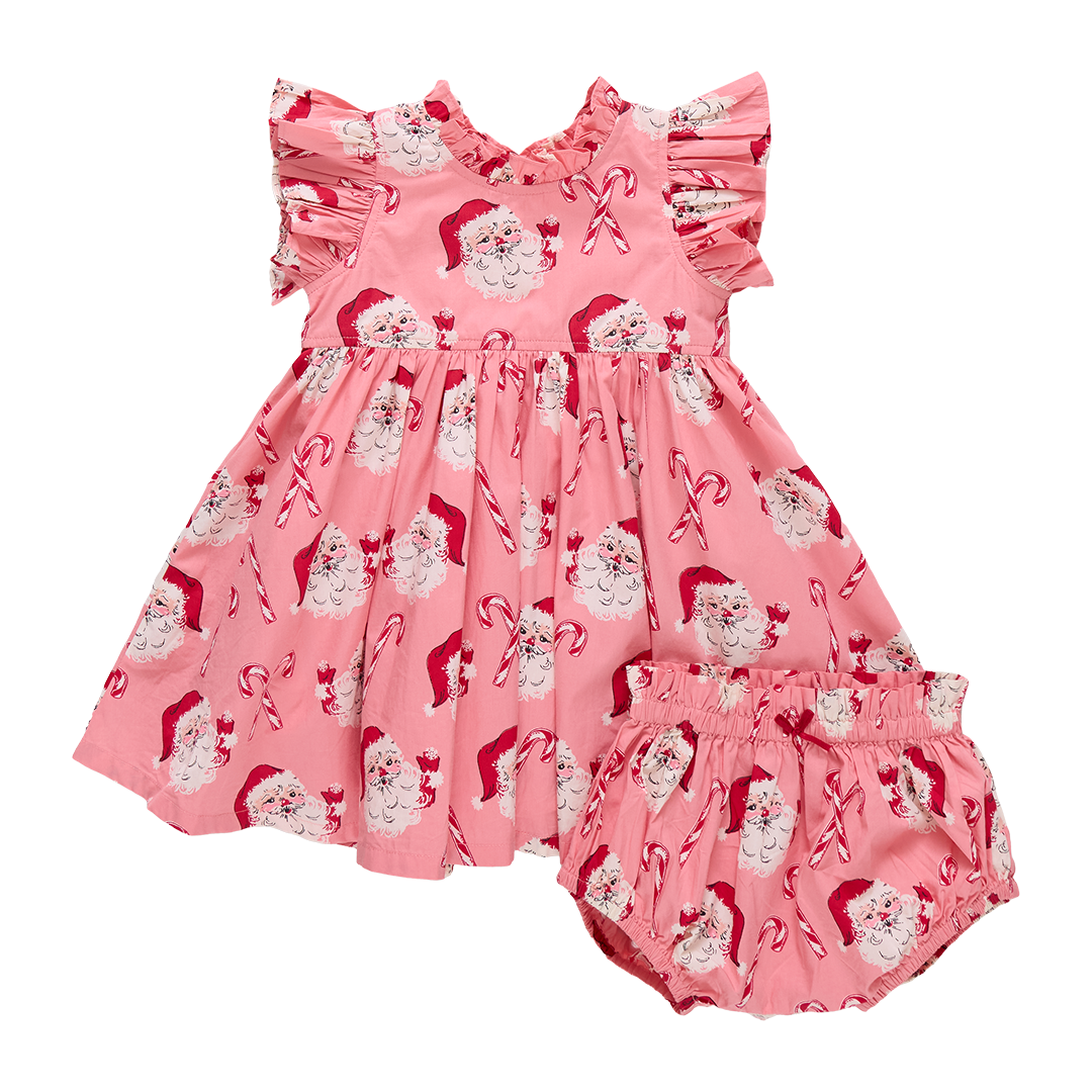 Pink Chicken Baby Girls Jennifer Dress Set - Pink Candy Cane Santa