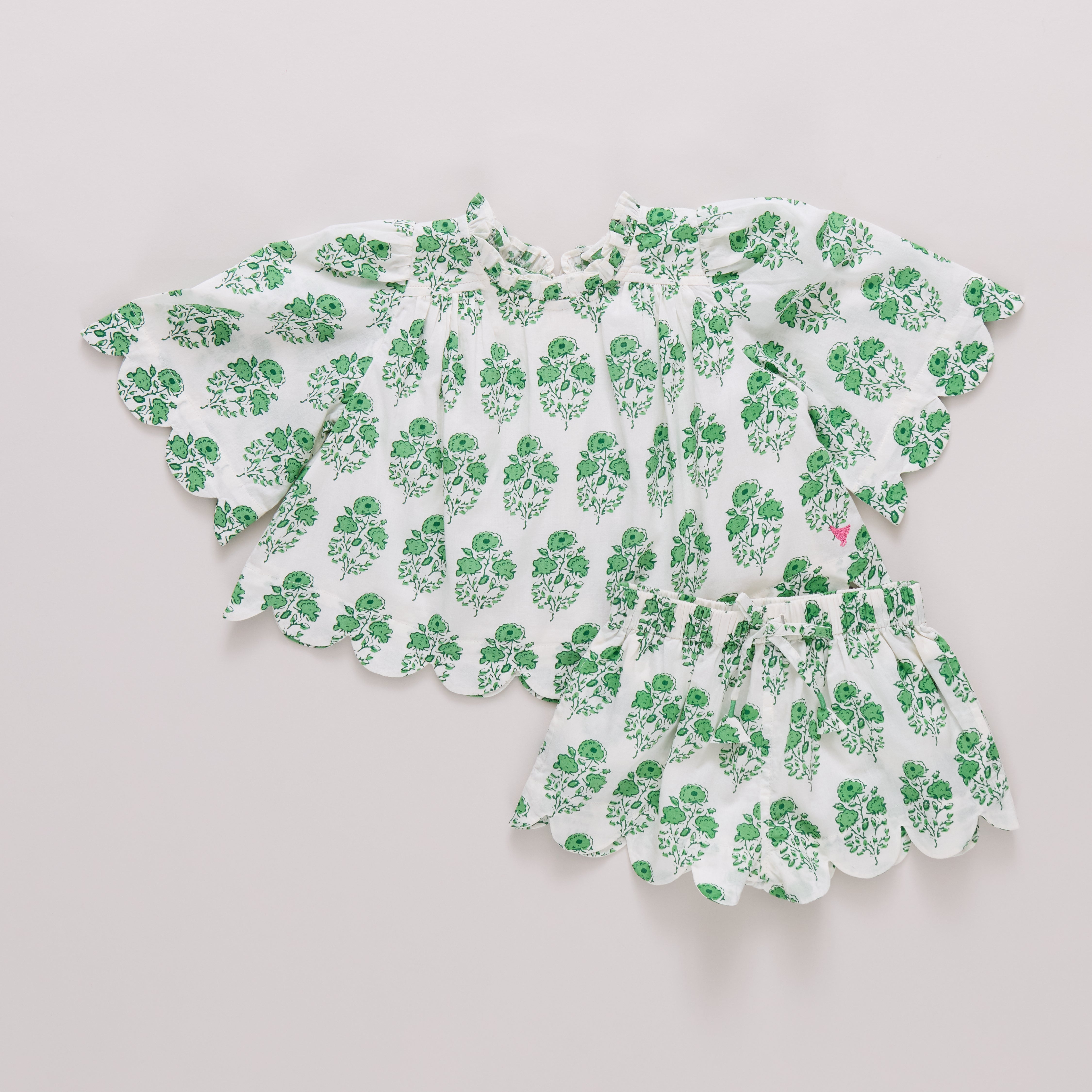 Pink Chicken Girls Misha Scallop Two Piece Set - Green Strawflower
