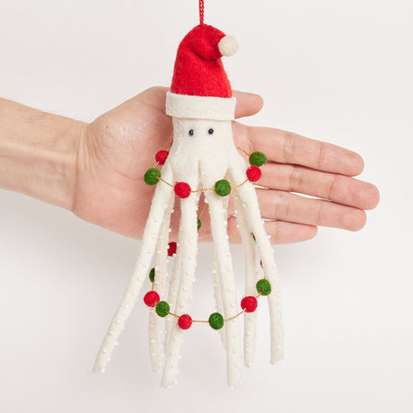 White Garland Santa-pus Ornament