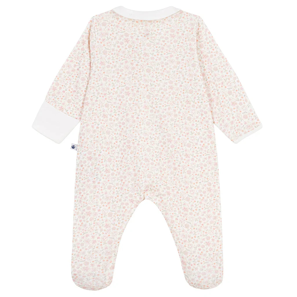 Petit Bateau Baby Girl Front Zip Floral Footie with Collar