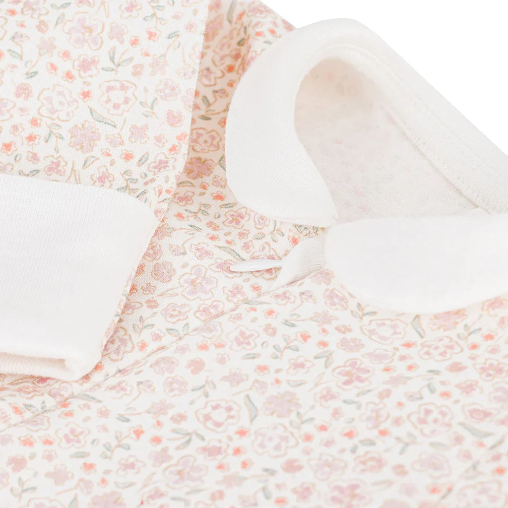 Petit Bateau Baby Girl Front Zip Floral Footie with Collar
