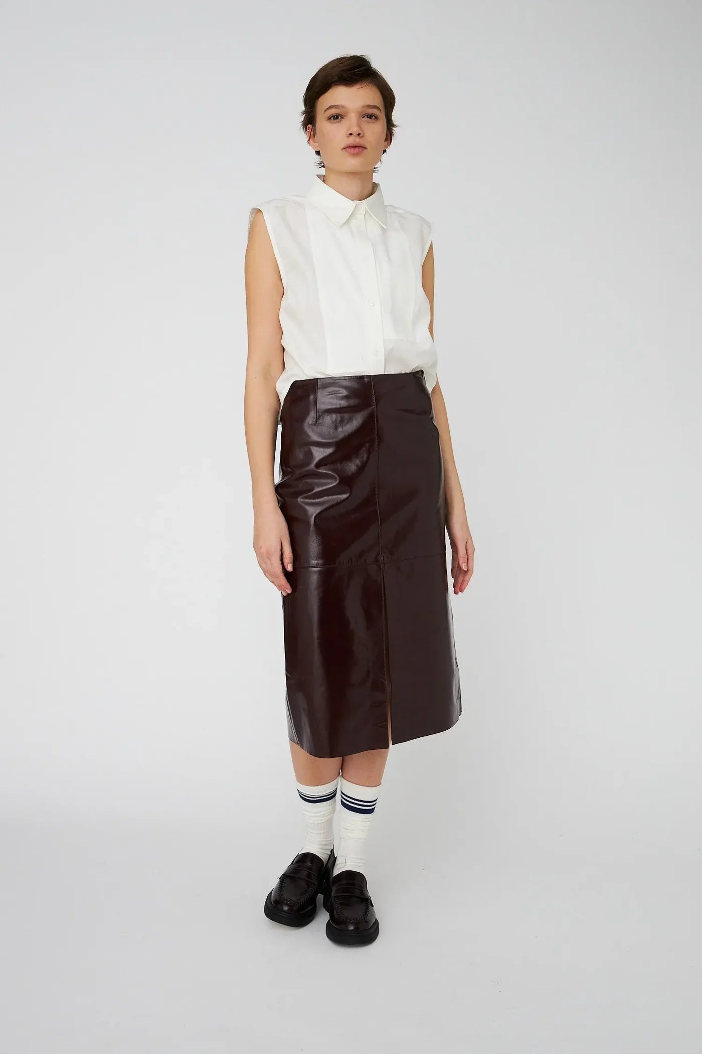 Stella Nova Leather Midi Skirt - Brownish Red