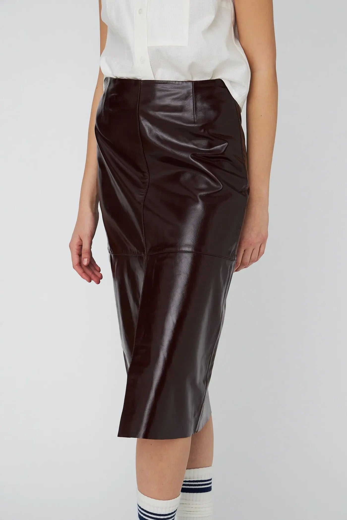 Stella Nova Leather Midi Skirt - Brownish Red