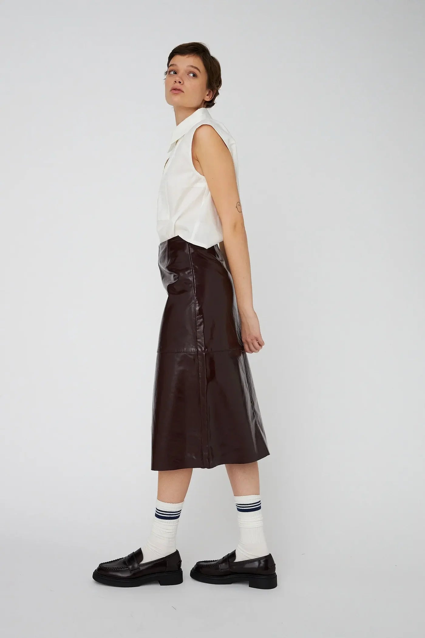Stella Nova Leather Midi Skirt - Brownish Red