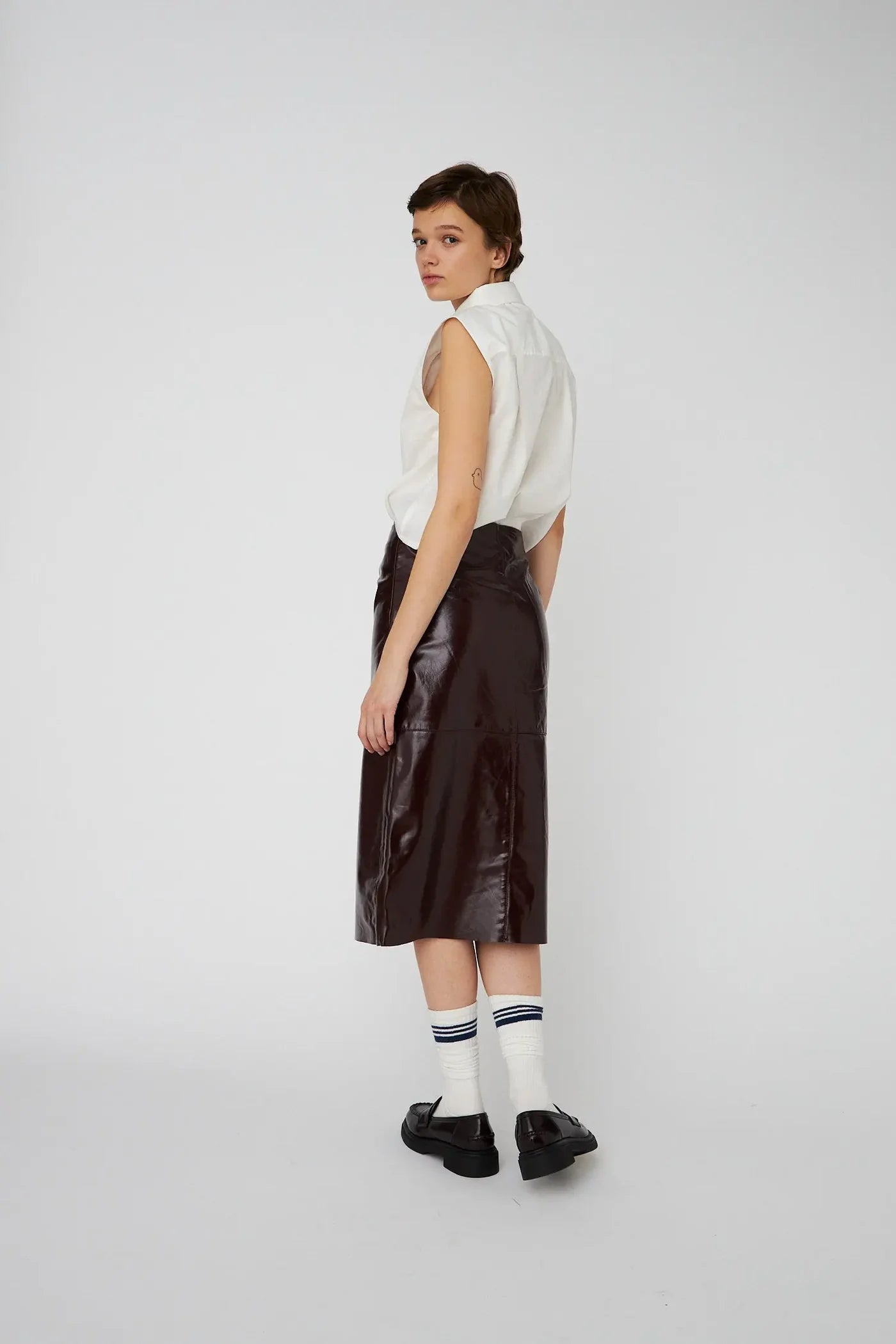 Stella Nova Leather Midi Skirt - Brownish Red