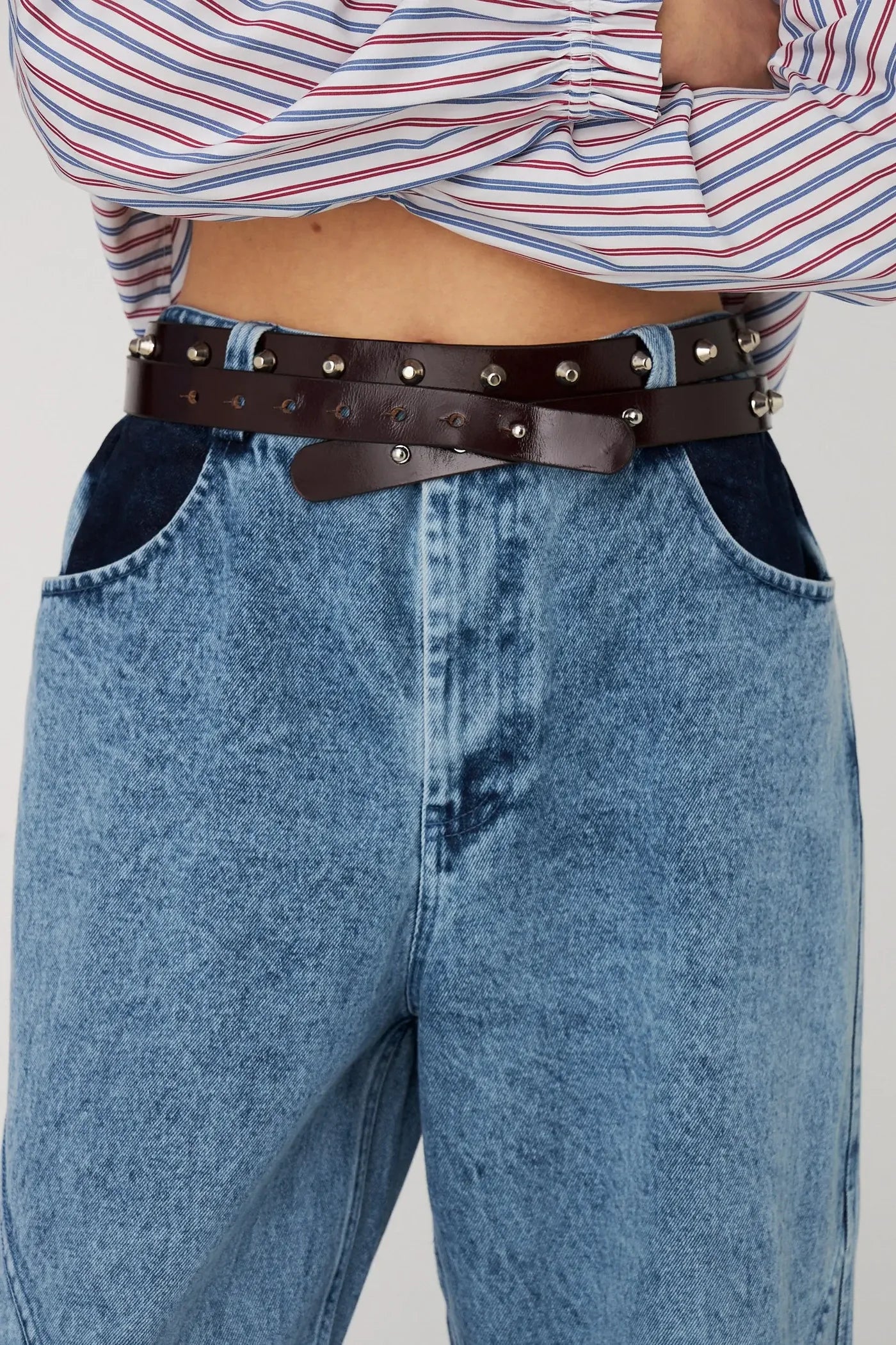 Stella Nova Leather Studs Belt - Brownish Red