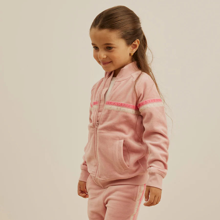 Miles Pink Velour Track Jacket - Retro Stripe