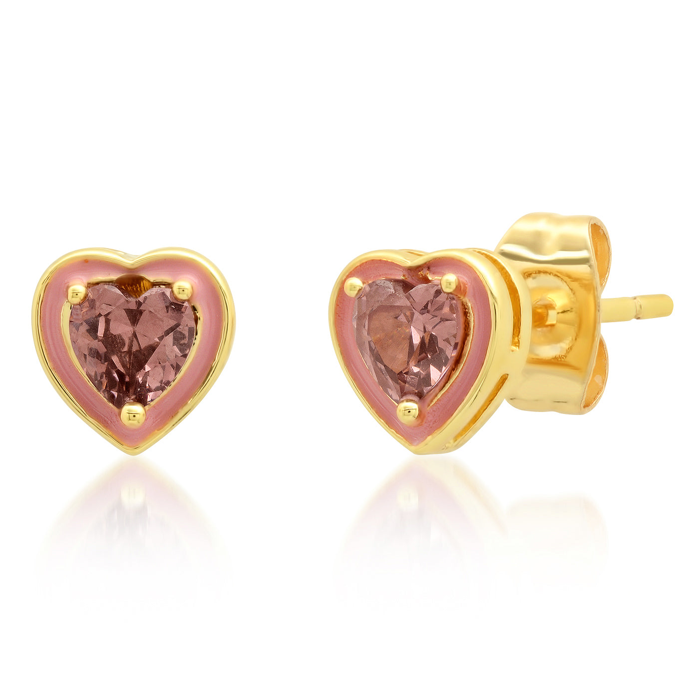 Heart Studs with Pink Center Stone