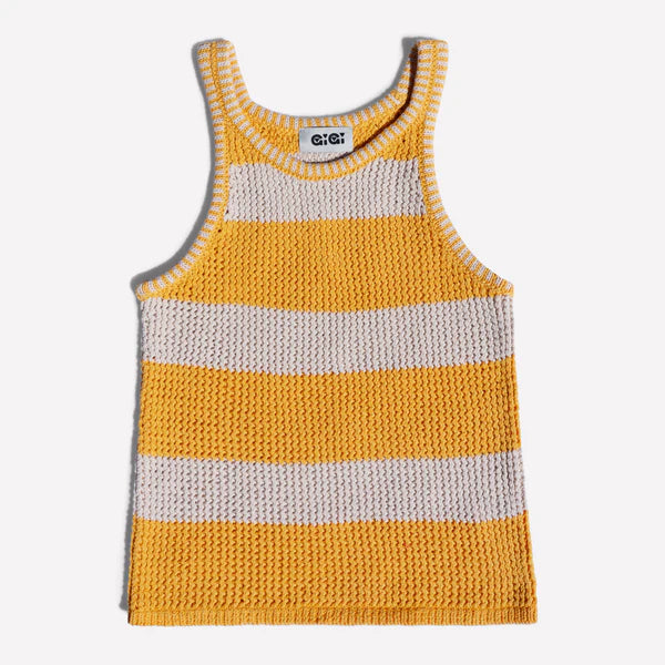 GiGi Knitwear Mesh Cotton Tank - Natural + Yellow Stripe