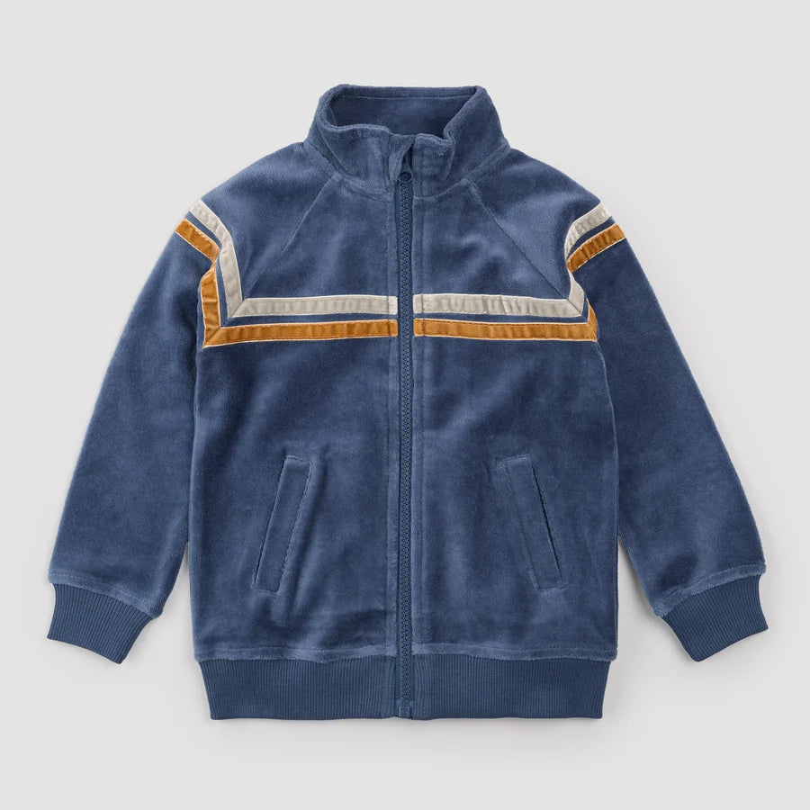Miles Blue Velour Track Jacket - Retro Stripe