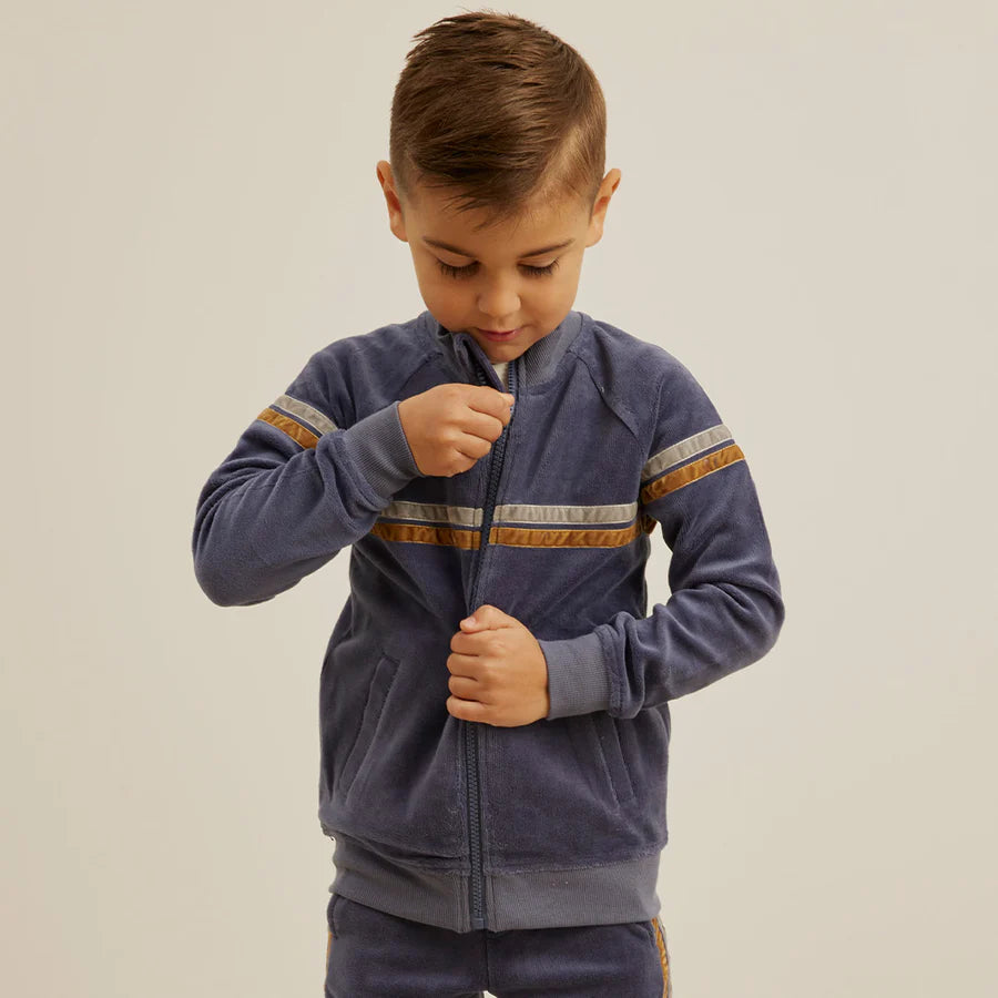 Miles Blue Velour Track Jacket - Retro Stripe
