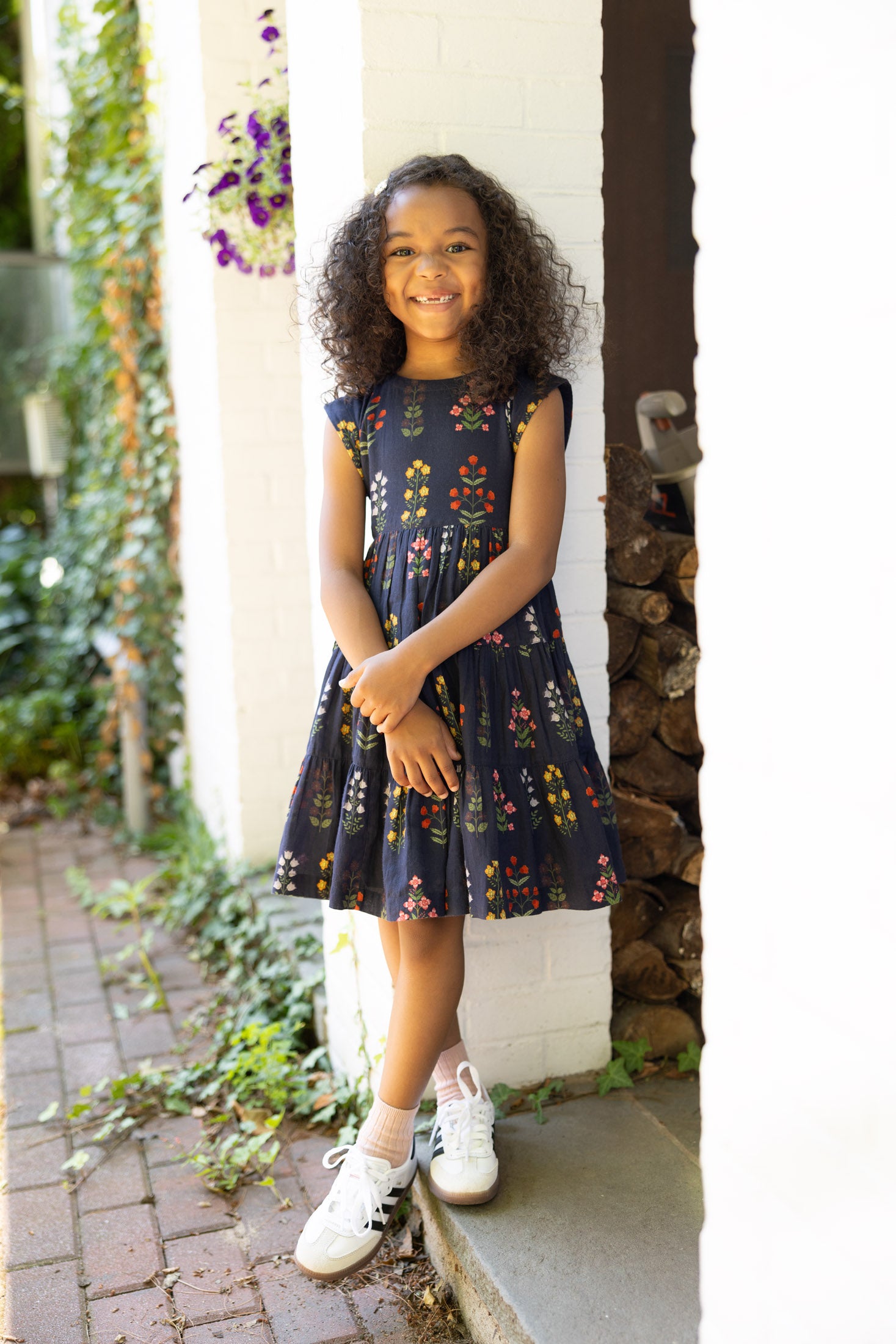 Pink Chicken Girls Peachy Dress - Navy Field Floral