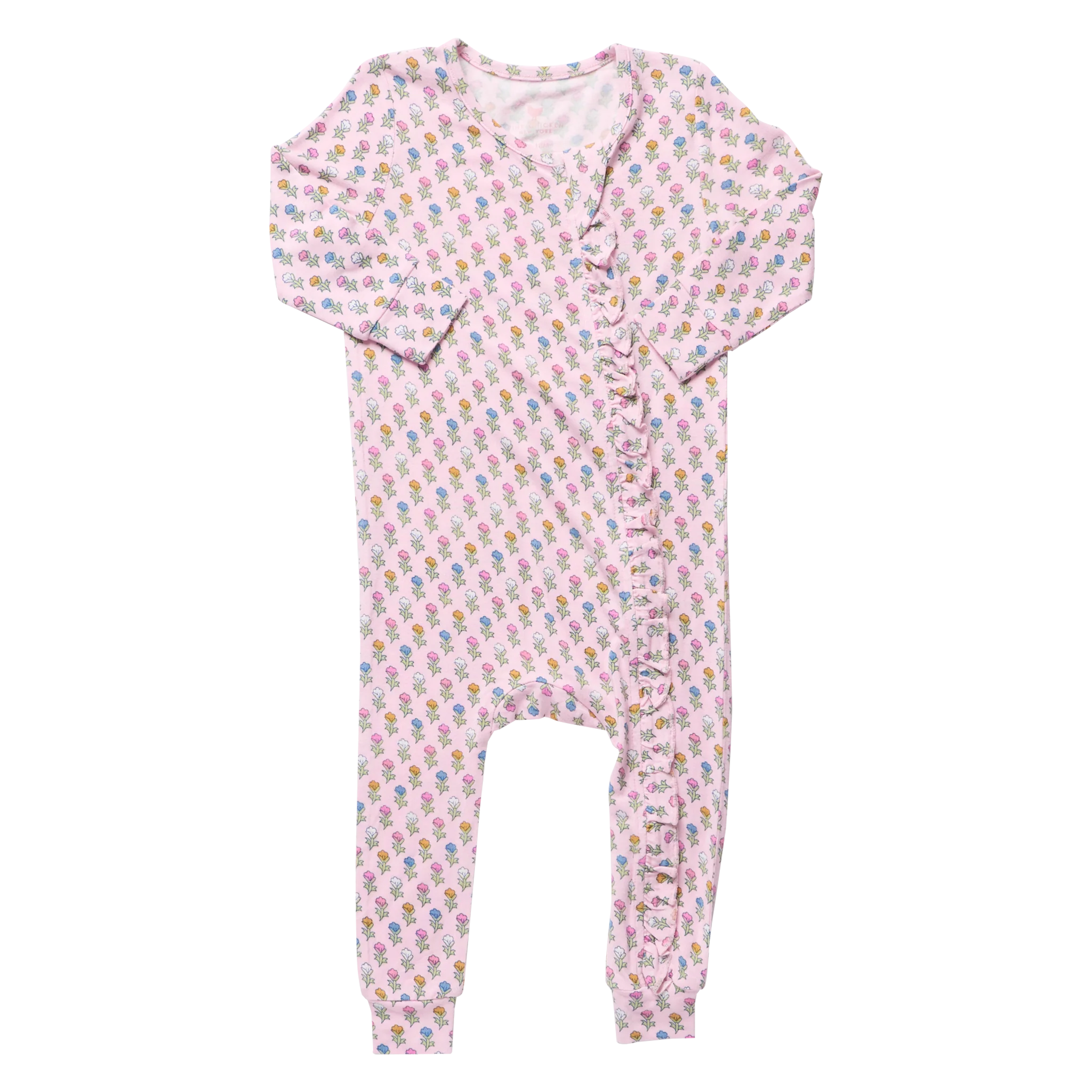 Pink Chicken Baby Girls Ruffle Bamboo Romper - Pink Carnations