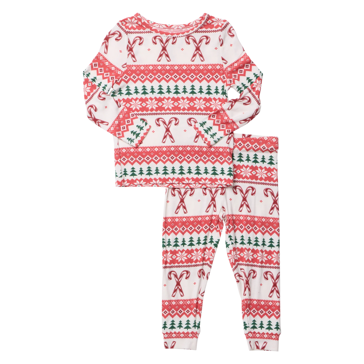 Pink Chicken Kids Bamboo Pajama Set - Candy Cane Fair Isle