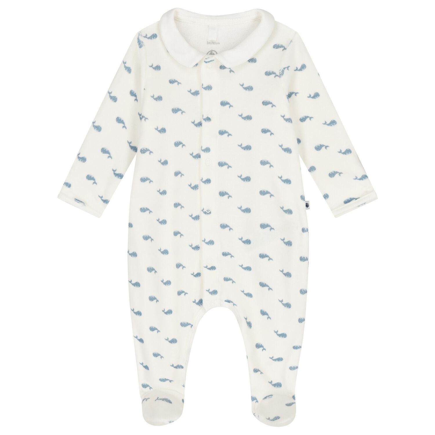 Petit Bateau Baby Boy Velour Whale Footie with Collar