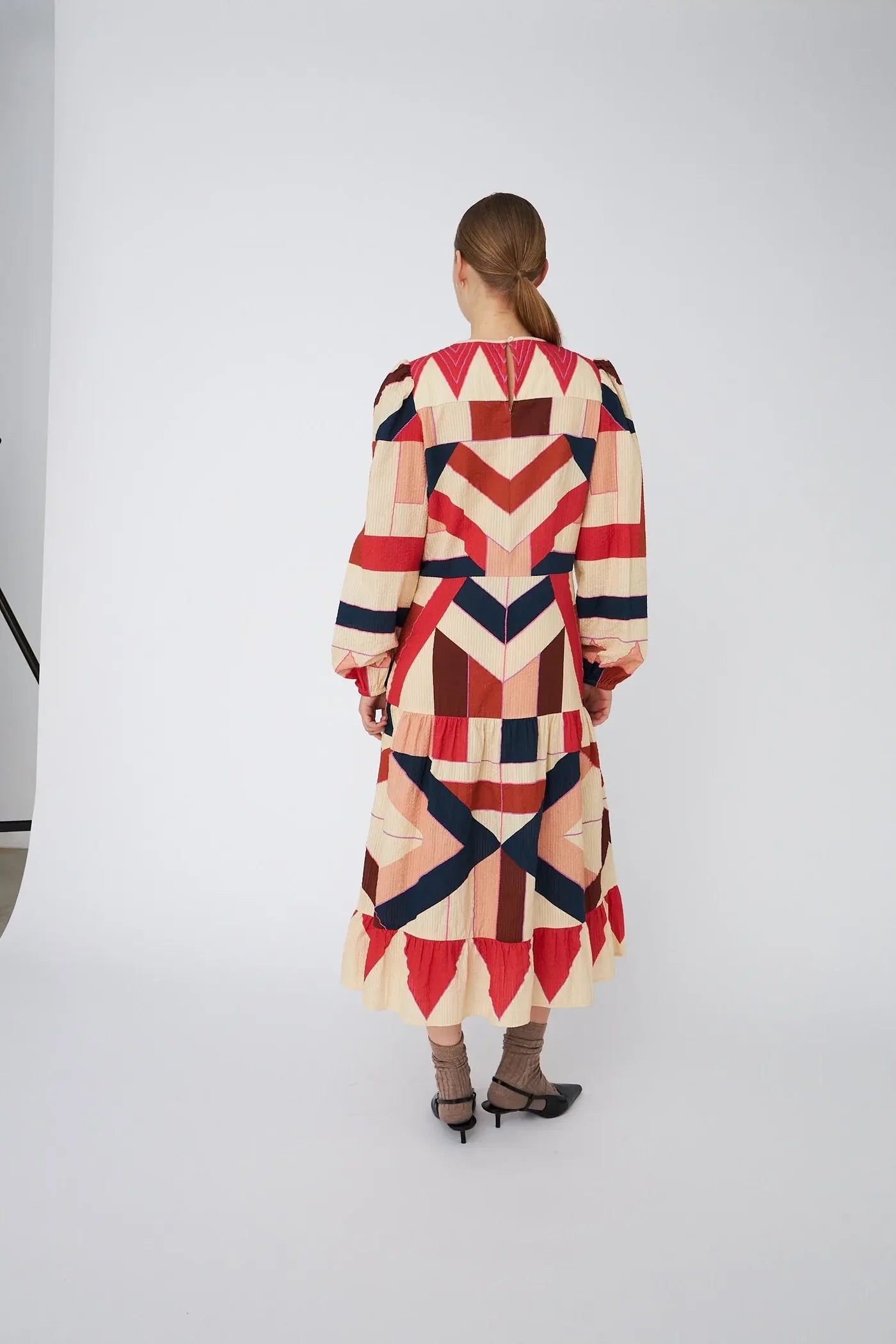 Stella Nova Patchwork Cotton Midi Dress - Red Mix