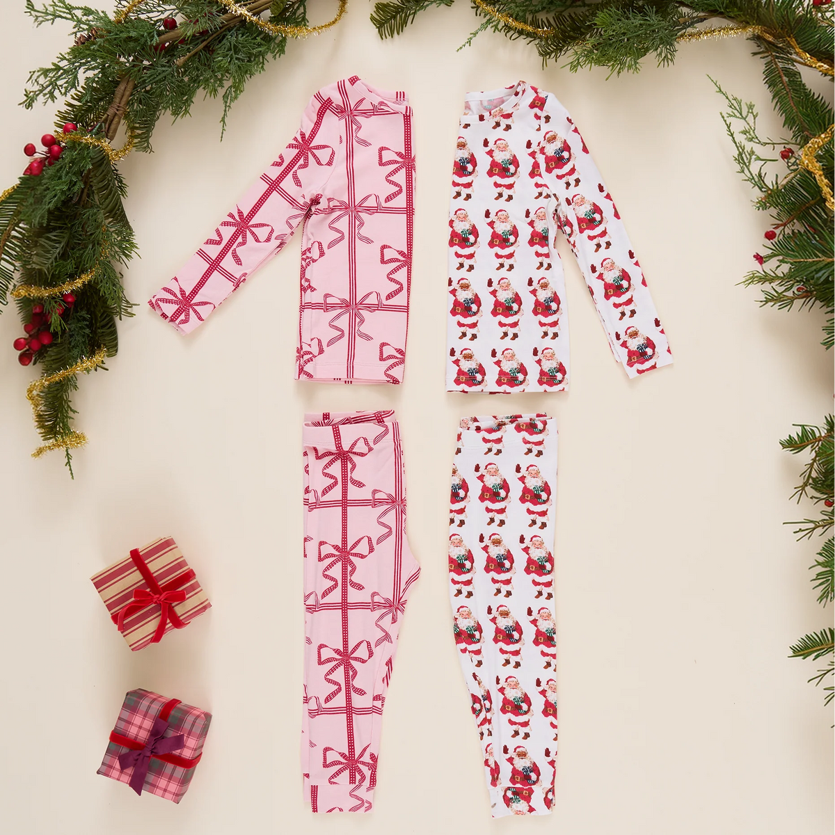Pink Chicken Kids Bamboo Pajama Set - Vintage Santas