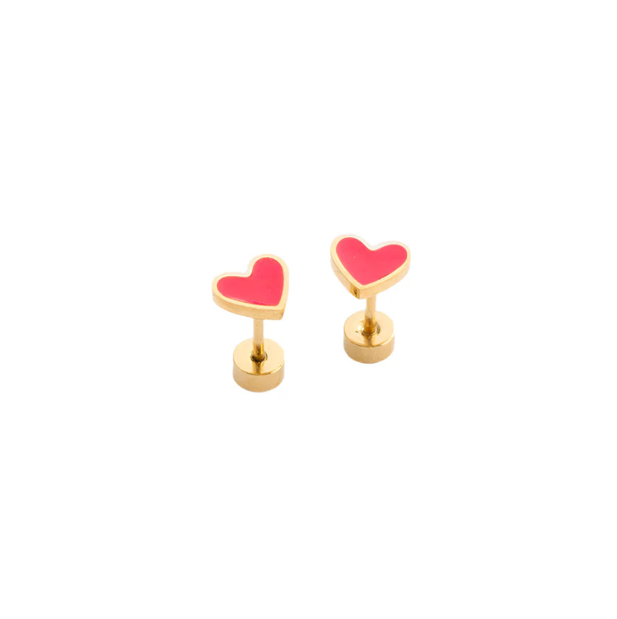 Pip Pop Neon Pink Enamel Heart Stud Earrings