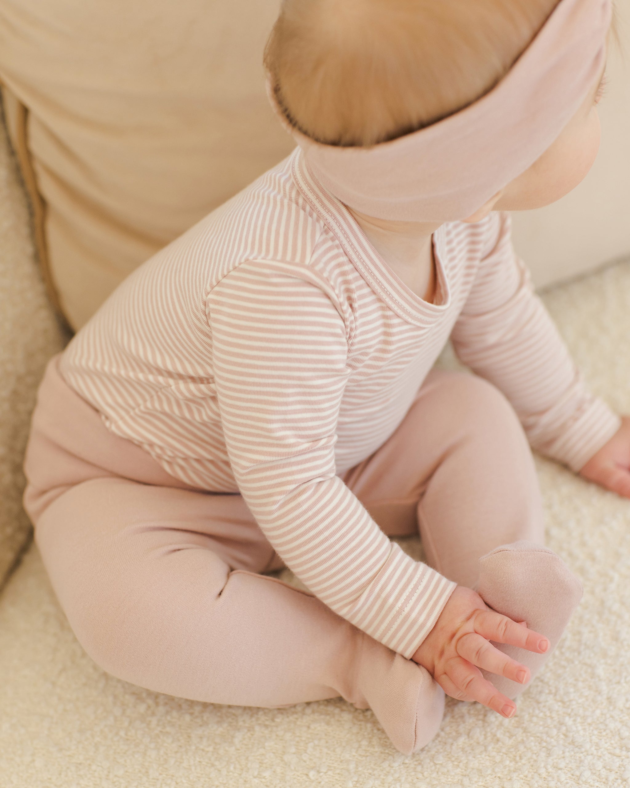 Quincy Mae Side Snap Bodysuit + Pant Set - Rose Micro Stripe