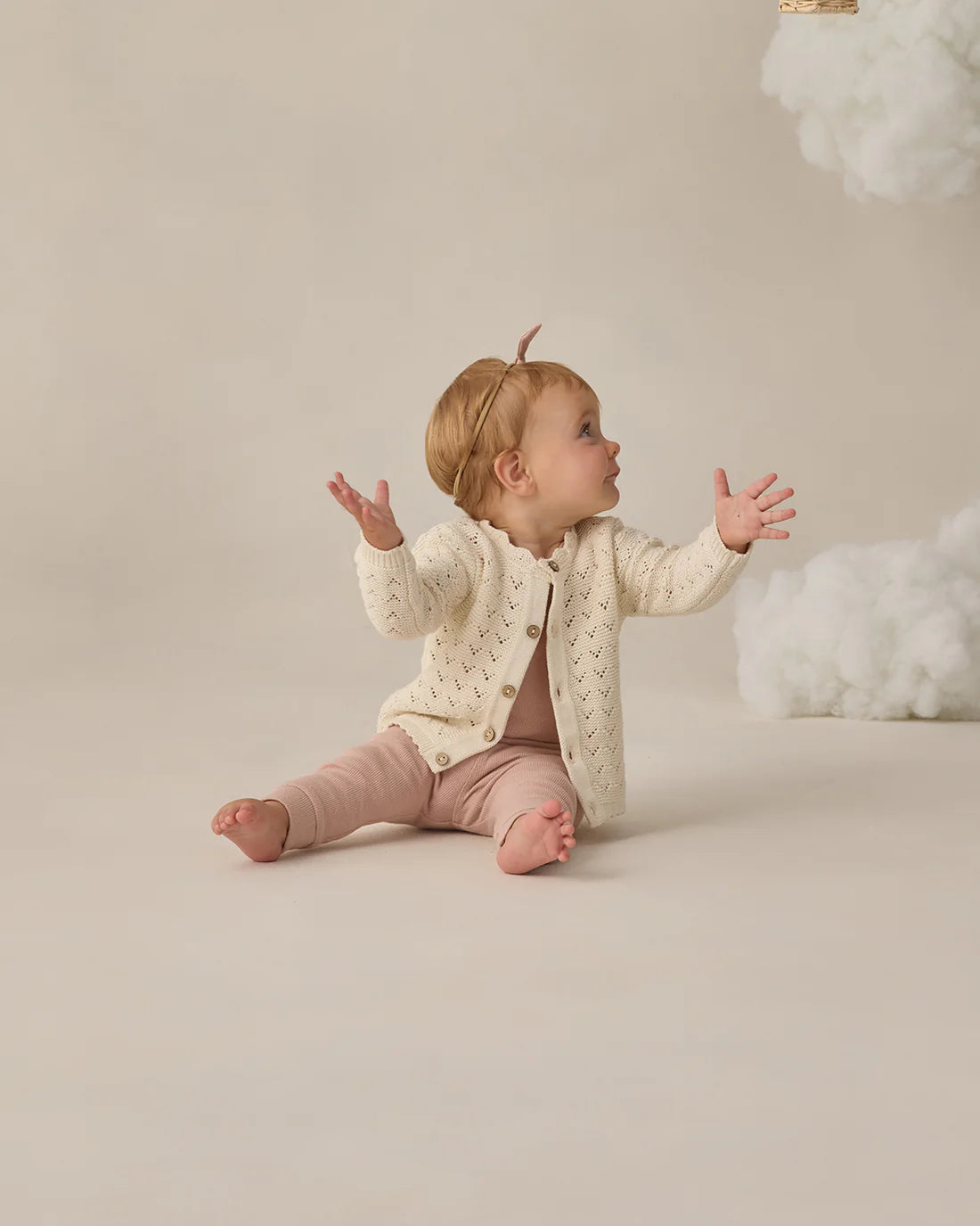 Quincy Mae Scalloped Cardigan - Natural