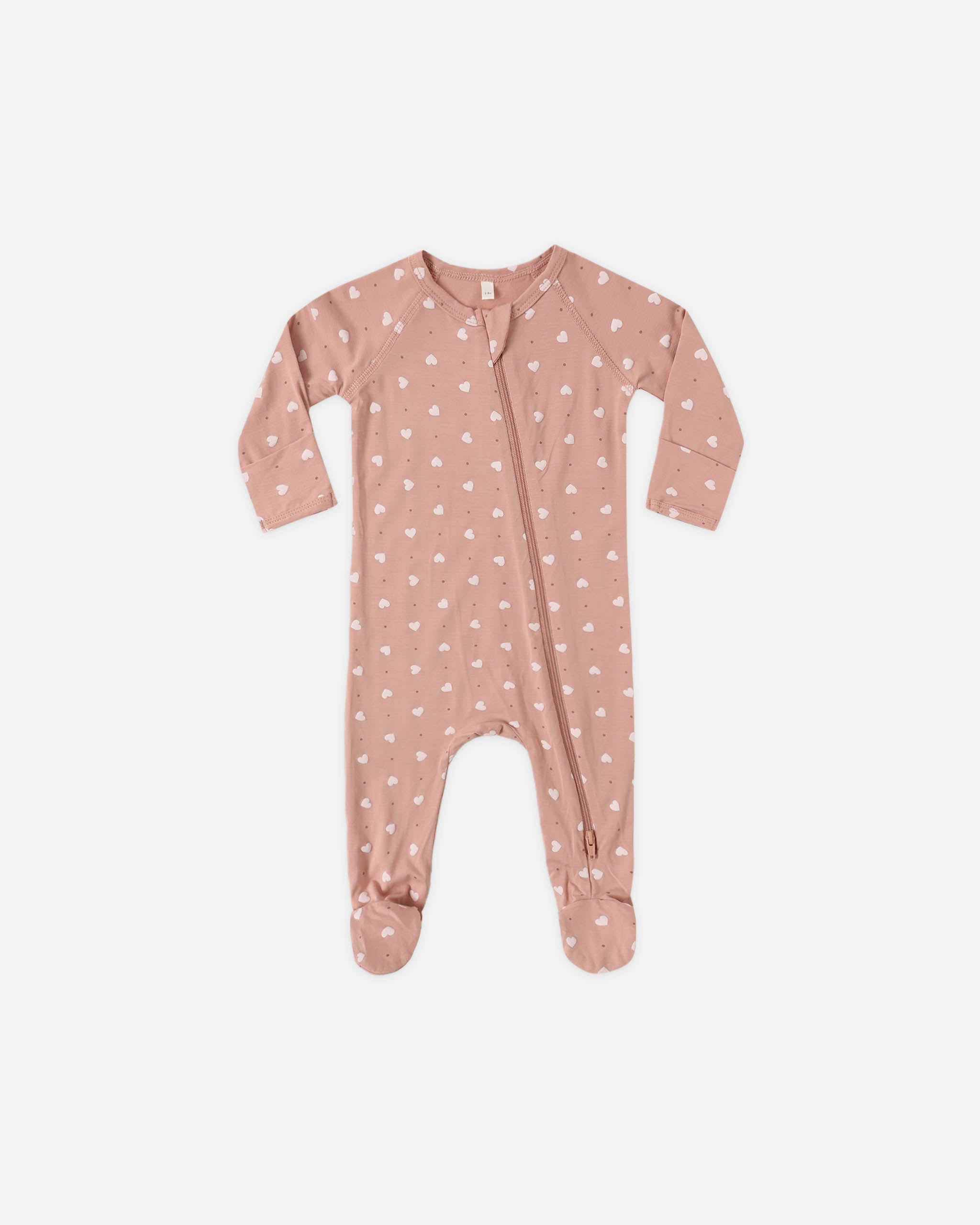 Quincy Mae Bamboo Zip Footie - Pink Hearts