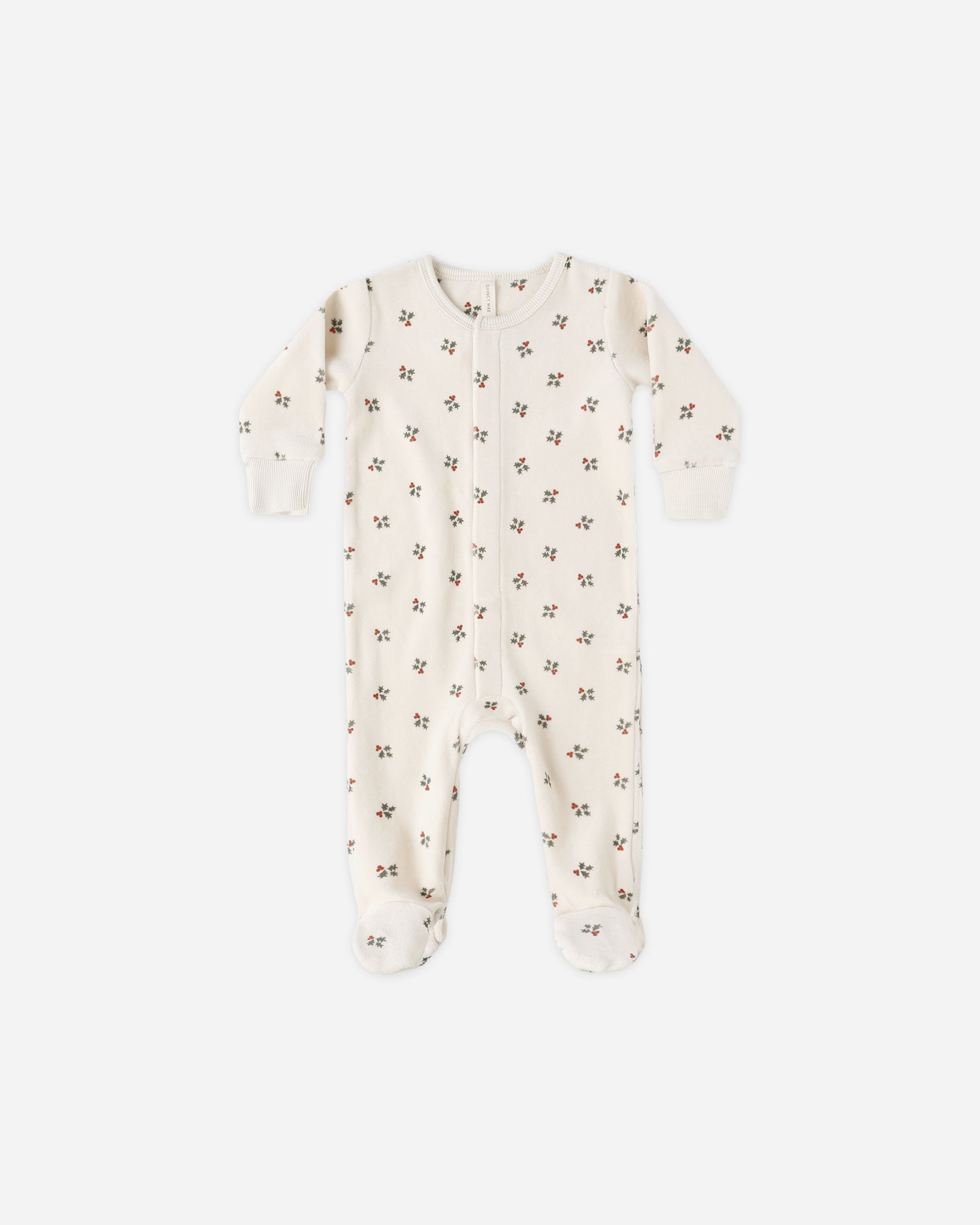 Quincy Mae Hidden Snap Footie - Holly Berry