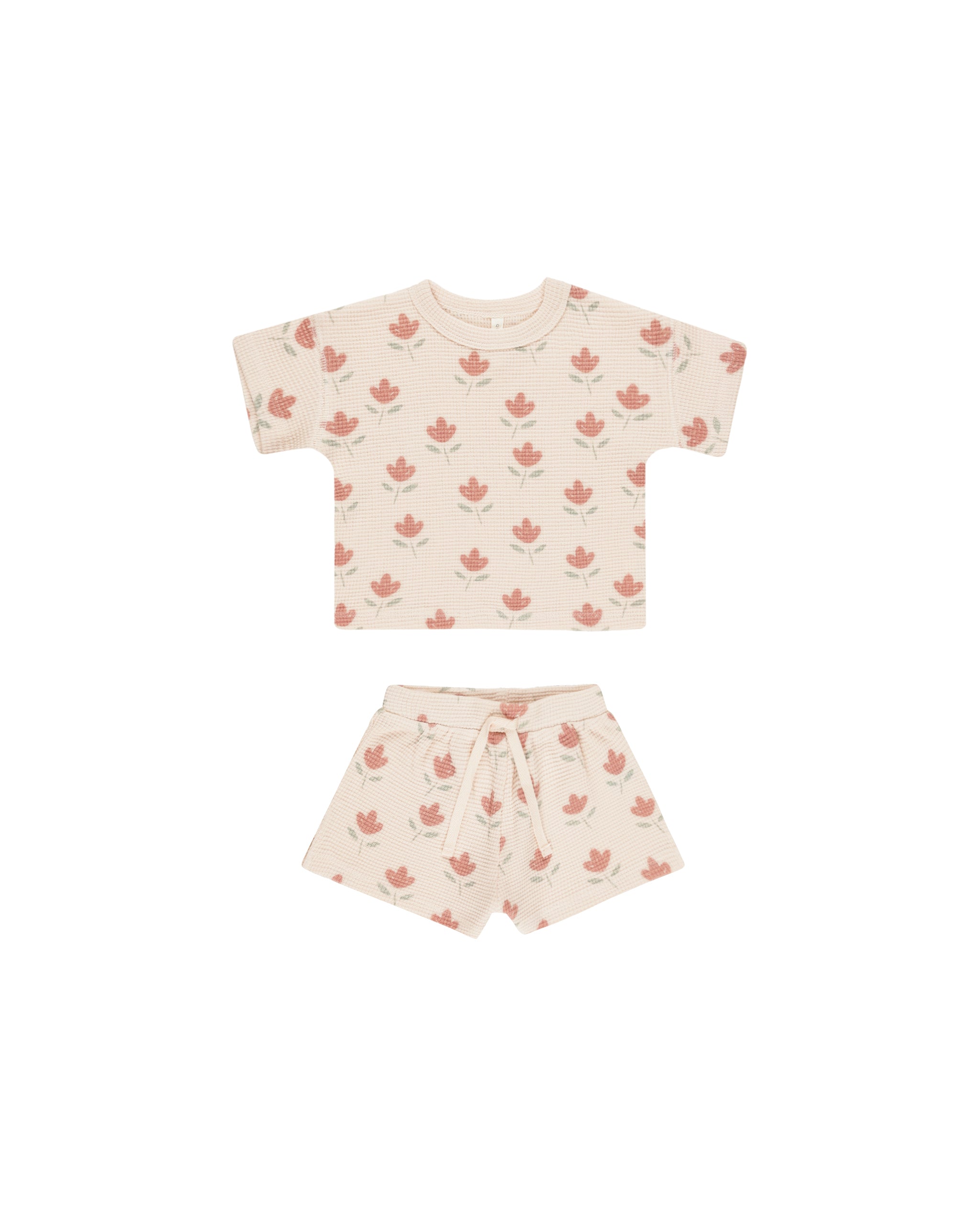 Quincy Mae Waffle Tee + Short Set - Tulips