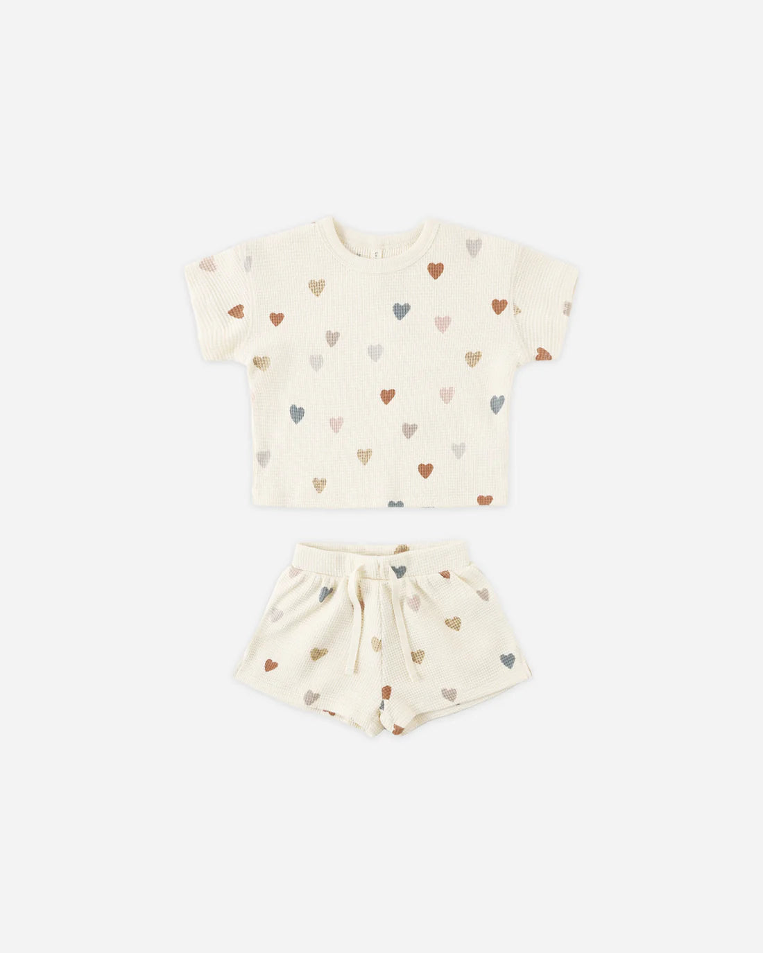 Quincy Mae Waffle Tee + Short Set - Confetti Hearts